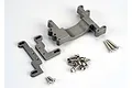 Traxxas Nitro Engine Mount Set including metal engine mount brackets and various screws on a white background.