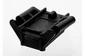 A black plastic Traxxas rear bulkhead spare part shown from a high angle against a white background.