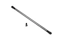 A grey aluminium RC chassis brace with black plastic rod ends and two small black mounting screws on a white background.
