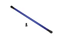 A blue Maverick aluminium chassis brace with black plastic end caps and two small black screws on a white background.
