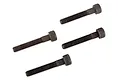 Four black metal cap head screws arranged on a white background.