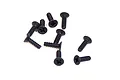A small pile of black metal countersunk screws with coarse threads and cross-head drives, isolated on a white background.