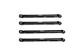 Four black GPM Racing aluminium chassis linkages for RC cars, featuring two 124mm and two 134mm rods with metal pivot ball ends.