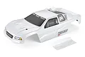 A pre-painted white stadium truck body shell for the Atrek Wildfire Pro RC car, shown from a high-angle studio view with a separate rear wing piece.