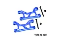 Two blue GPM Racing aluminium rear upper suspension arms with mounting hardware on a white background.