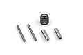 Maverick Steering Saver hardware set including two metal pins, two metal sleeves, and one black coil spring on a white background.