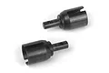 Two black metal differential outdrive cups for RC cars, shown from different angles on a white background.
