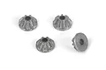 Four small metal internal differential gears for an RC vehicle, shown from different angles against a white background.