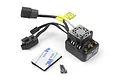 Maverick MSC-6016-BL 60A brushless electronic speed controller with attached cooling fan, power switch, wiring, 3M adhesive pad, and two mounting screws.