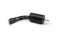 A black Maverick 2845 brushless RC motor with three black wires ending in gold bullet connectors, isolated on a white background.