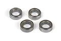 Four metal shielded ball bearings arranged in a square pattern on a white background.