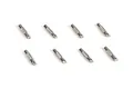 Eight small silver metal drive pins arranged in two rows of four against a white background.