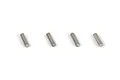 Four small silver metal drive pins arranged in a row against a plain white background.