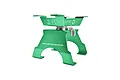 A green GPM Racing aluminium RC car and truck work stand against a white background.