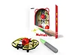 UDI RC U70 gesture control drone with red body and yellow propeller guards, accompanied by a wand-style controller and its retail packaging.