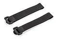 Two black fabric battery tie-down straps with plastic buckles, shown against a white background.