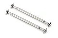 Two silver-coloured steel RC driveshafts with universal joints at both ends, isolated on a white background.