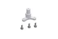 A white plastic propeller adaptor with three mounting holes and three small metal screws on a white background.