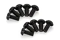 A set of ten black button head screws arranged in two groups on a white background.