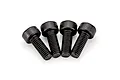 Four black metal cap head screws arranged in a row against a white background.