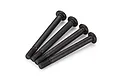 Four black metal button head screws with partial threading arranged side-by-side on a white background.