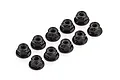 A set of ten black 4mm flanged serrated nyloc wheel nuts arranged in two rows on a white background.