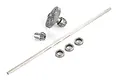 Atrek steel centre driveshaft assembly parts including a long hexagonal shaft, two bevel gears, and three ball bearings on a white background.
