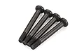 Four black metal button head screws with partial threading arranged side-by-side on a white background.