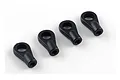 Four black plastic ball ends for RC car suspension linkages arranged on a white background.