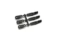 A set of six black plastic servo horns still attached to their original injection molding sprue tree.