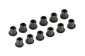 A set of twelve small black flanged metal steering hub bushes arranged in two rows on a white background.