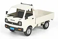 A white WPL D14 Suzuki Carry RC kei truck model viewed from a high angle against a white background.