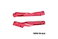 Two red anodized aluminium RC chassis braces from GPM Racing, showing branding and material markings on a white background.