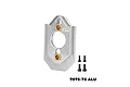 A silver GPM Racing aluminium motor mount with two brass inserts and four black screws on a white background.