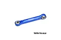 A blue GPM Racing aluminium steering link with silver ball ends, isolated on a white background.