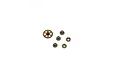 A set of five small bronze-colored metal RC transmission gears of varying sizes arranged on a white background.