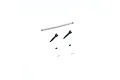 FMS RC front CVD driveshaft set components including a metal tie rod, two black axle shafts, and small hardware pins.