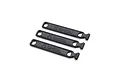 Three black rubber Axial battery straps laid out diagonally on a white background.