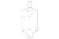A black and white line drawing of an RC car main chassis plate with various mounting holes.