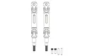 A technical line drawing showing two RC car CVD driveshafts, two grub screws, and two pins on a plain white background.