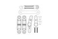 A technical line drawing showing the components of an MJX RC steering bell crank and drag link assembly, including various linkages, screws, and bushings.