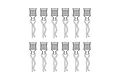 A digital line drawing showing twelve RC body clips with plastic pull tabs arranged in two rows of six.