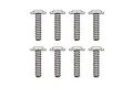 A digital line drawing illustration of eight identical metal screws arranged in two rows of four against a white background.