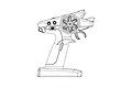 A black and white line drawing of an MJX RC T3B pistol-grip style radio transmitter.