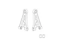 A line drawing illustration of two MJX RC front upper suspension arms and two small bushings.