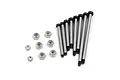 A set of steel suspension arm pins and matching nuts for an RC car, arranged on a white background.