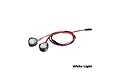GPM Racing bumper LED lights with two circular light housings, red and black wiring, and a standard RC receiver connector.