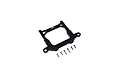 A black GPM Racing aluminium rear bumper mount for an RC car, shown with six included mounting screws on a white background.
