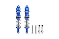 Two blue GPM Racing aluminium adjustable RC shock absorbers with mounting hardware on a white background.