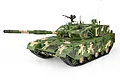 Heng Long 1/16 scale Type 99A RC tank in a green and tan digital camouflage pattern, featuring a rotating turret and detailed exterior.
